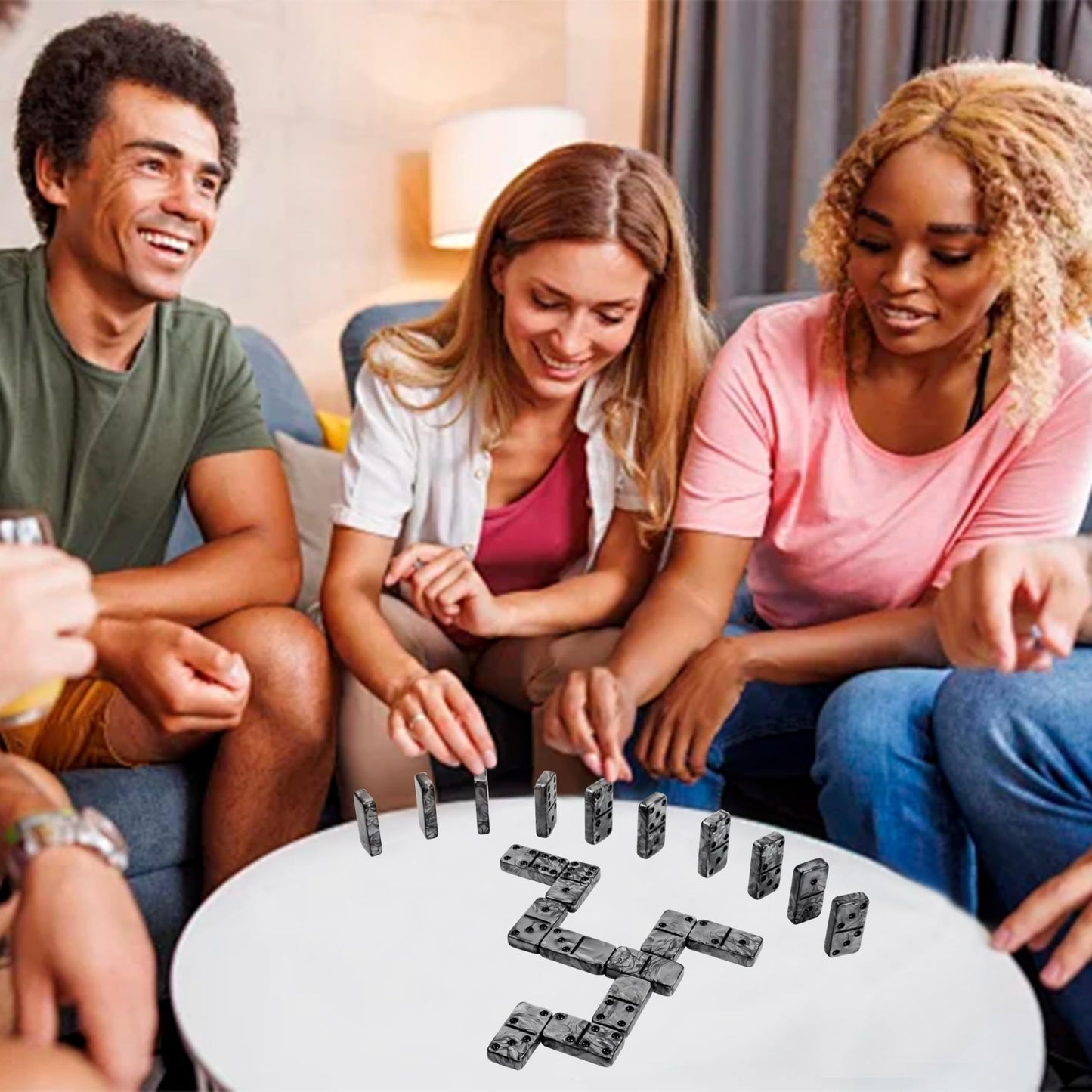 Vovotuzzi Dominoes Set for Adults - Double Six Jumbo 28 Tiles in Marbleized Black & Gray Case