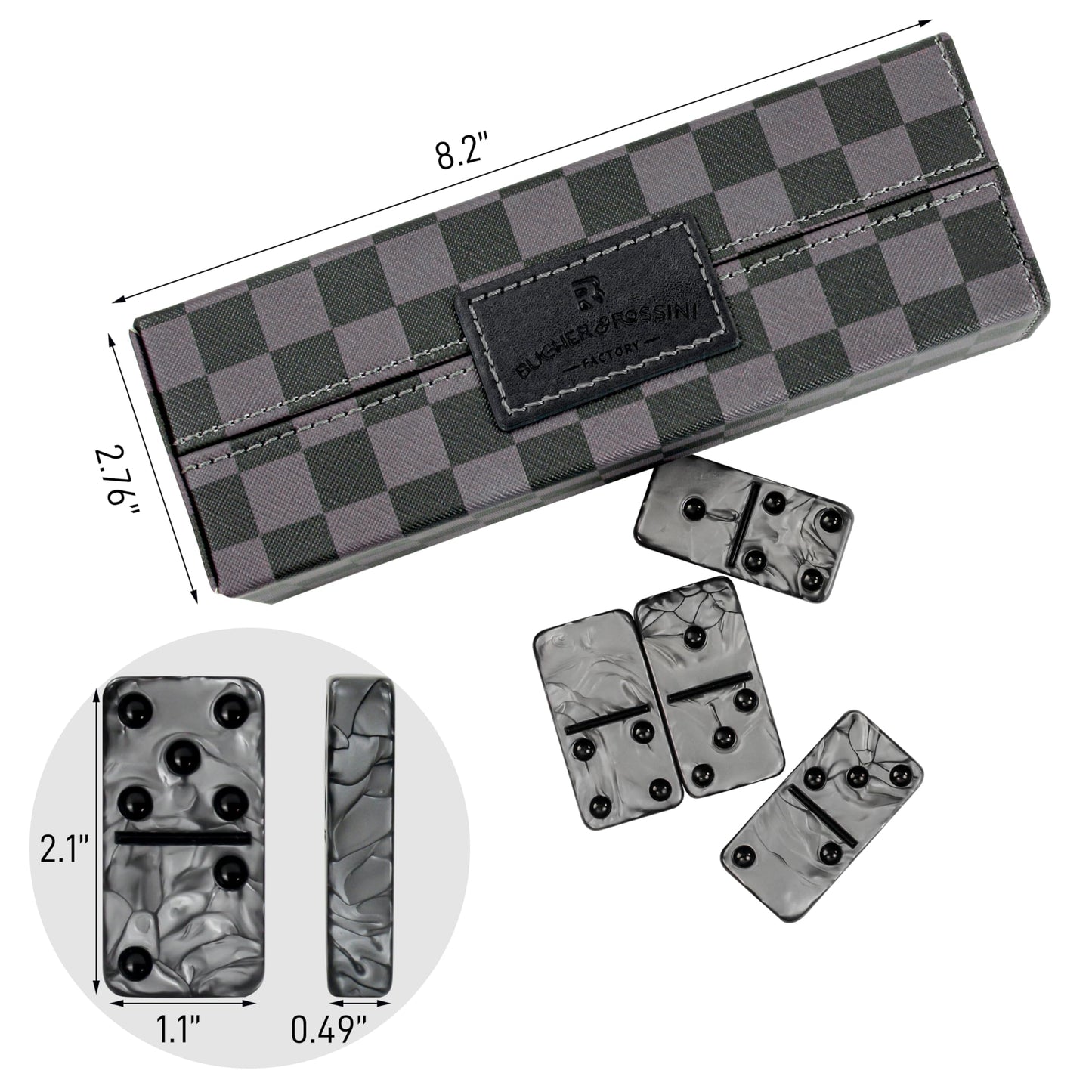 Vovotuzzi Dominoes Set for Adults - Double Six Jumbo 28 Tiles in Marbleized Black & Gray Case