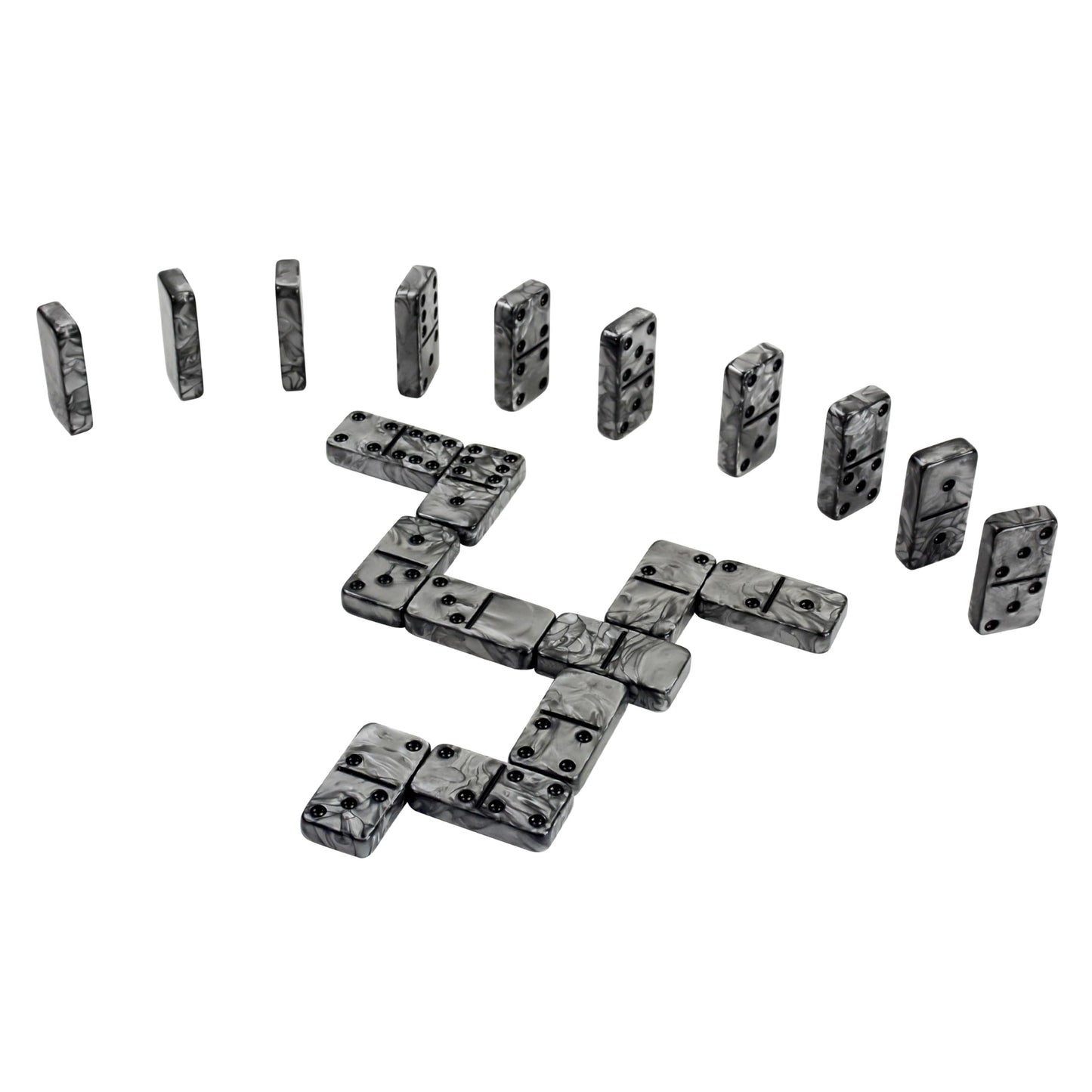 Vovotuzzi Dominoes Set for Adults - Double Six Jumbo 28 Tiles in Marbleized Black & Gray Case