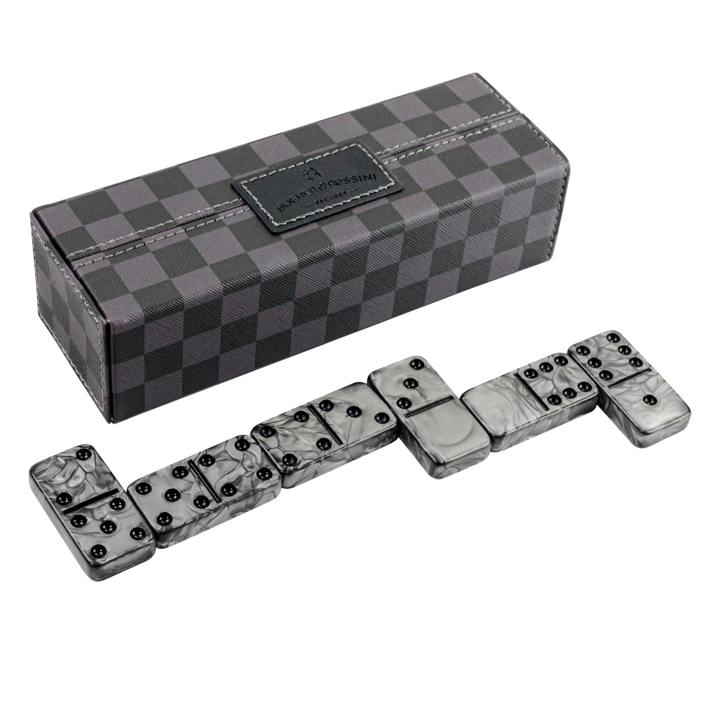 Vovotuzzi Dominoes Set for Adults - Double Six Jumbo 28 Tiles in Marbleized Black & Gray Case