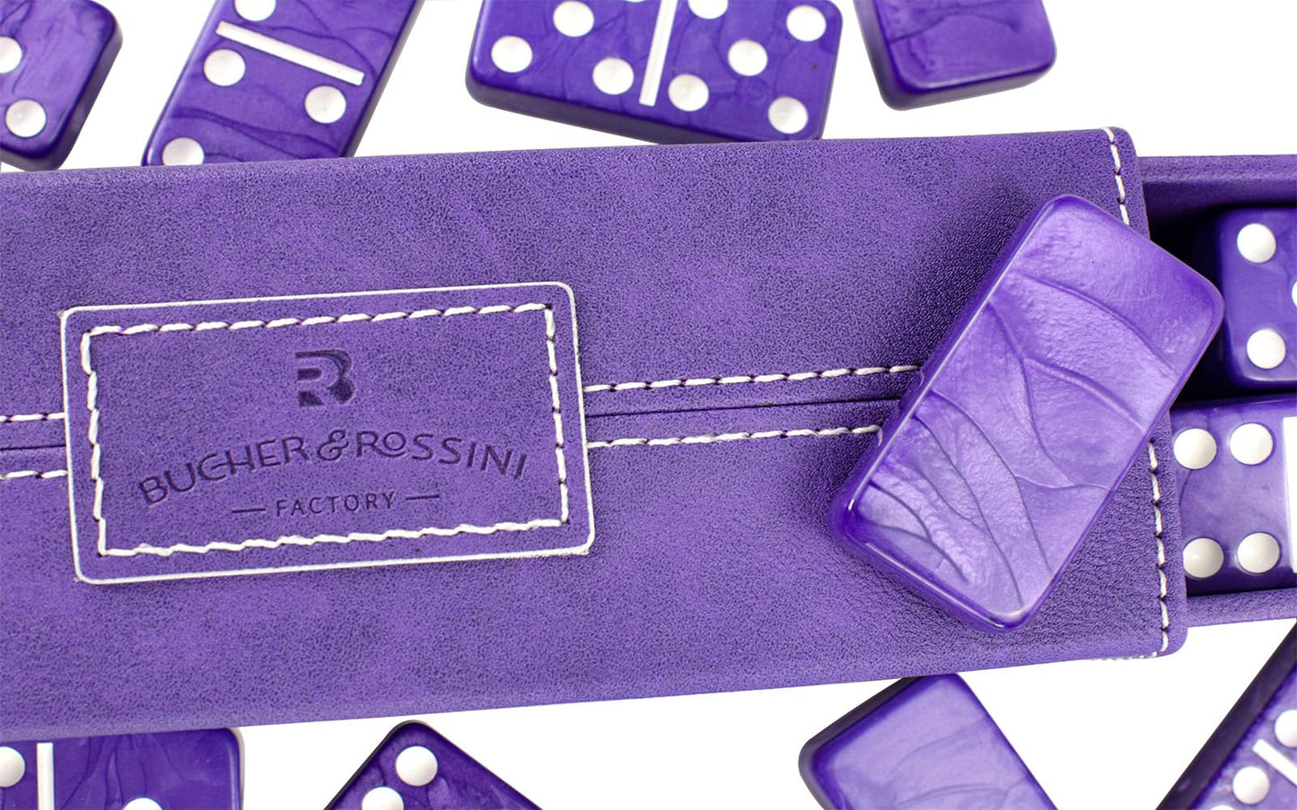 Vovotuzzi Dominos Set for Adults & Kids – Double Six Purple Tiles with Leather Case