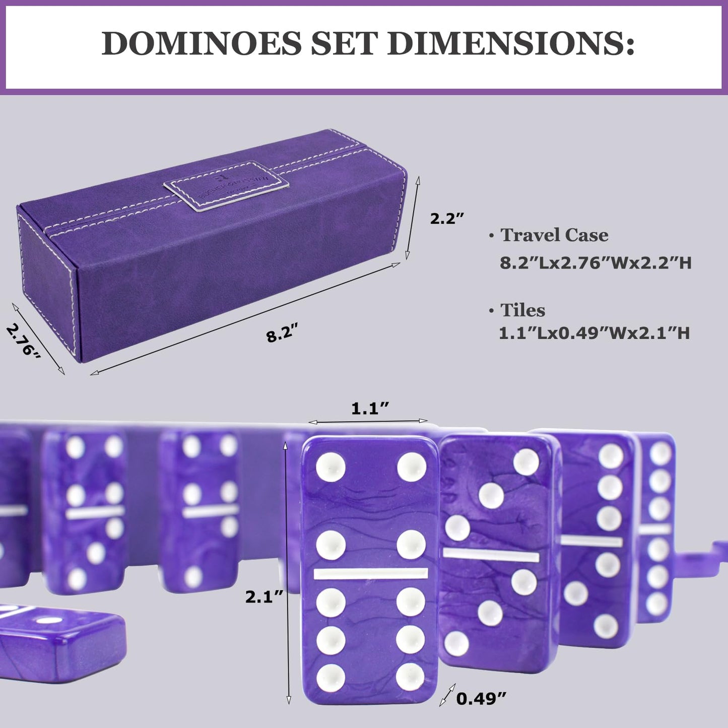 Vovotuzzi Dominos Set for Adults & Kids – Double Six Purple Tiles with Leather Case