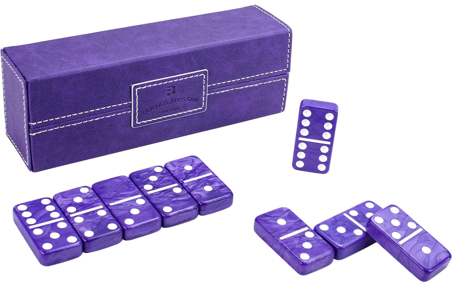 Vovotuzzi Dominos Set for Adults & Kids – Double Six Purple Tiles with Leather Case