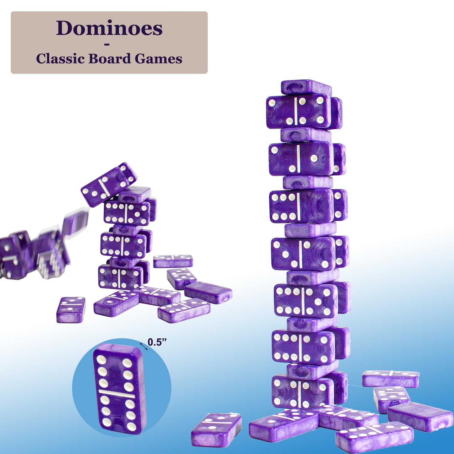 Vovotuzzi Dominos Set for Adults & Kids – Double Six Purple Tiles with Leather Case