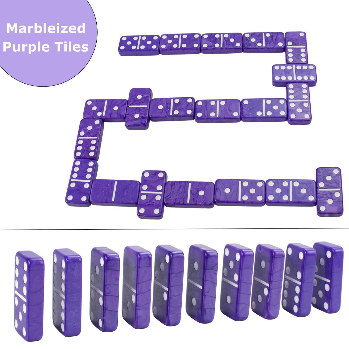 Vovotuzzi Dominos Set for Adults & Kids – Double Six Purple Tiles with Leather Case