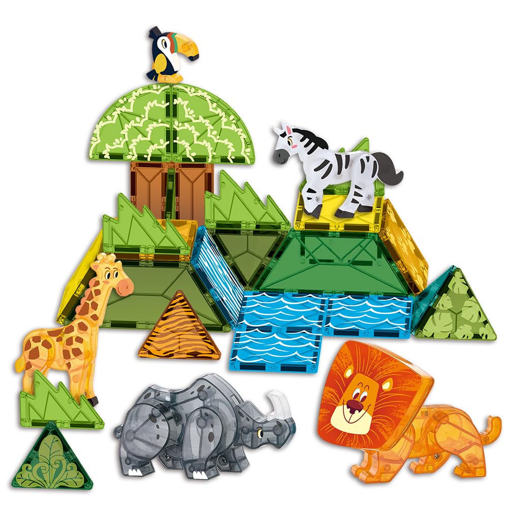 Voxifyx Magnetic Tiles Set Grassland Animals – STEM Building Toys for Kids 5-7