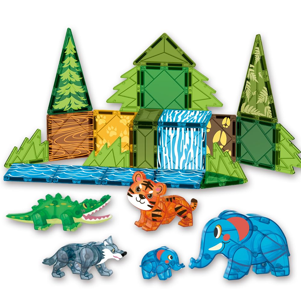Voxifyx Magnetic Tiles Set Jungle Animals – Creative Building Toys for Kids 4-8