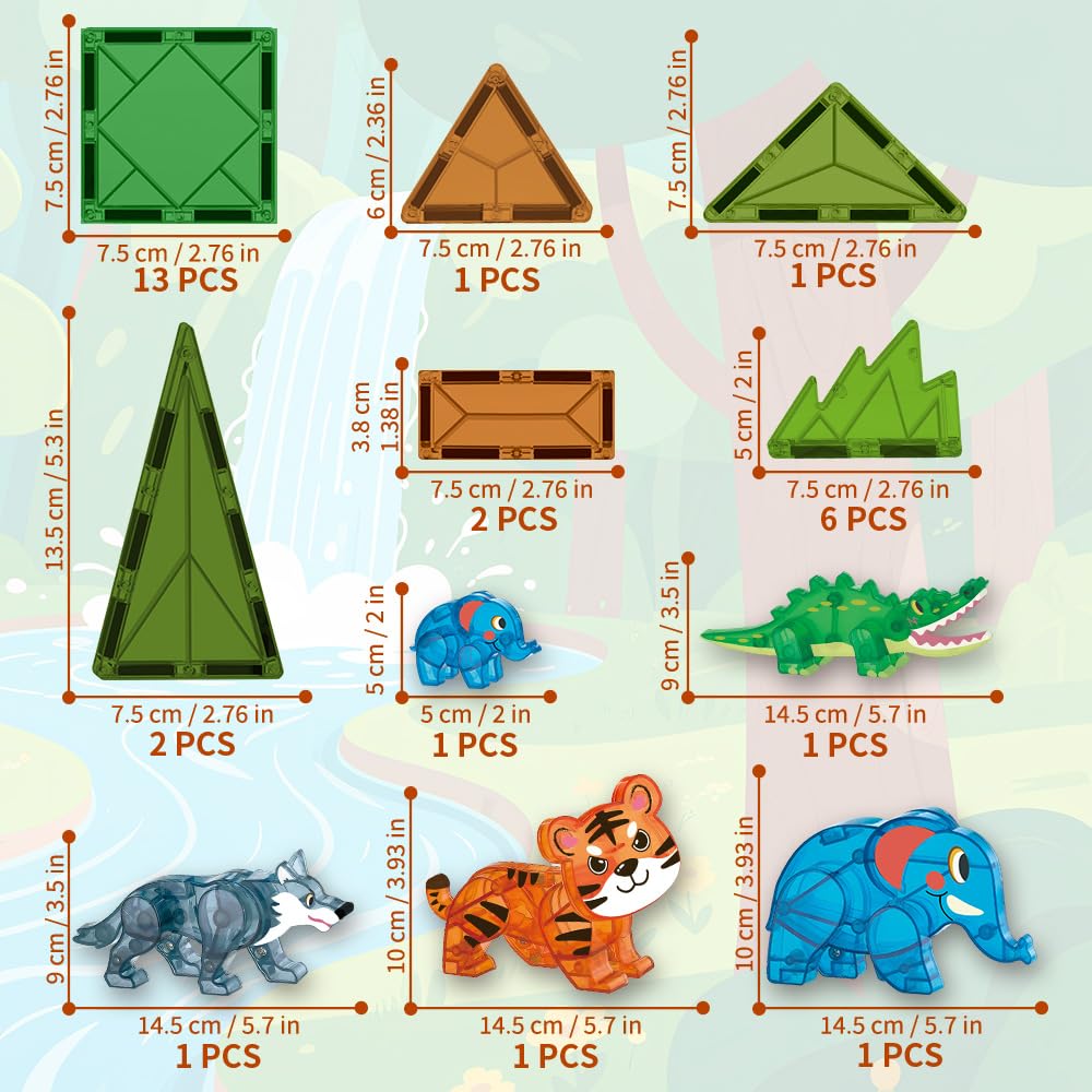 Voxifyx Magnetic Tiles Set Jungle Animals – Creative Building Toys for Kids 4-8