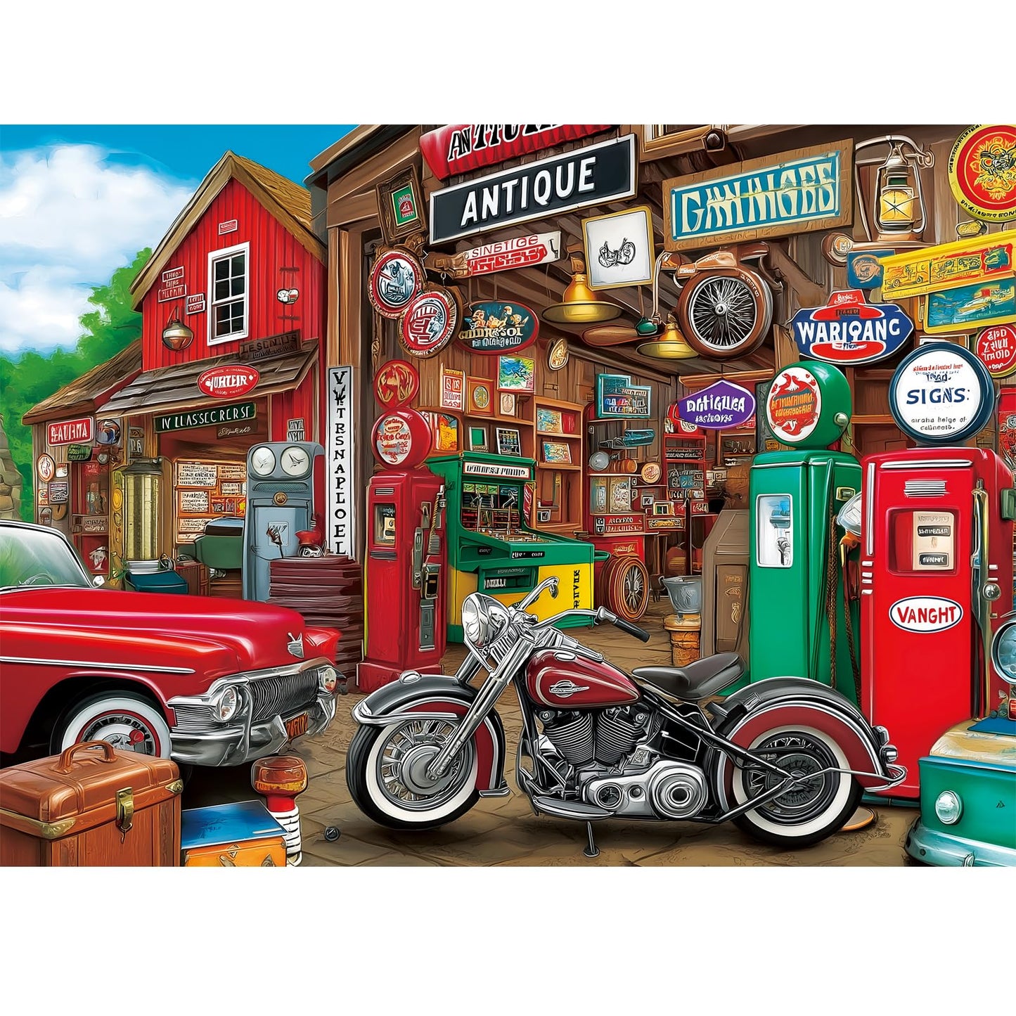 VoYouTwo 500-Piece Antique Garage Puzzle for Adults – Retro Car Jigsaw, 20.5 x 15 in