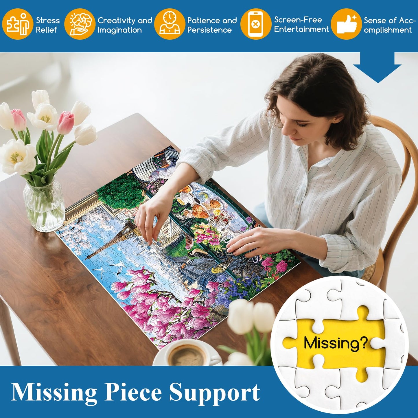 VoYouTwo 500-Piece Brunch in Paris Puzzle | Eco-Friendly Eiffel Tower Jigsaw