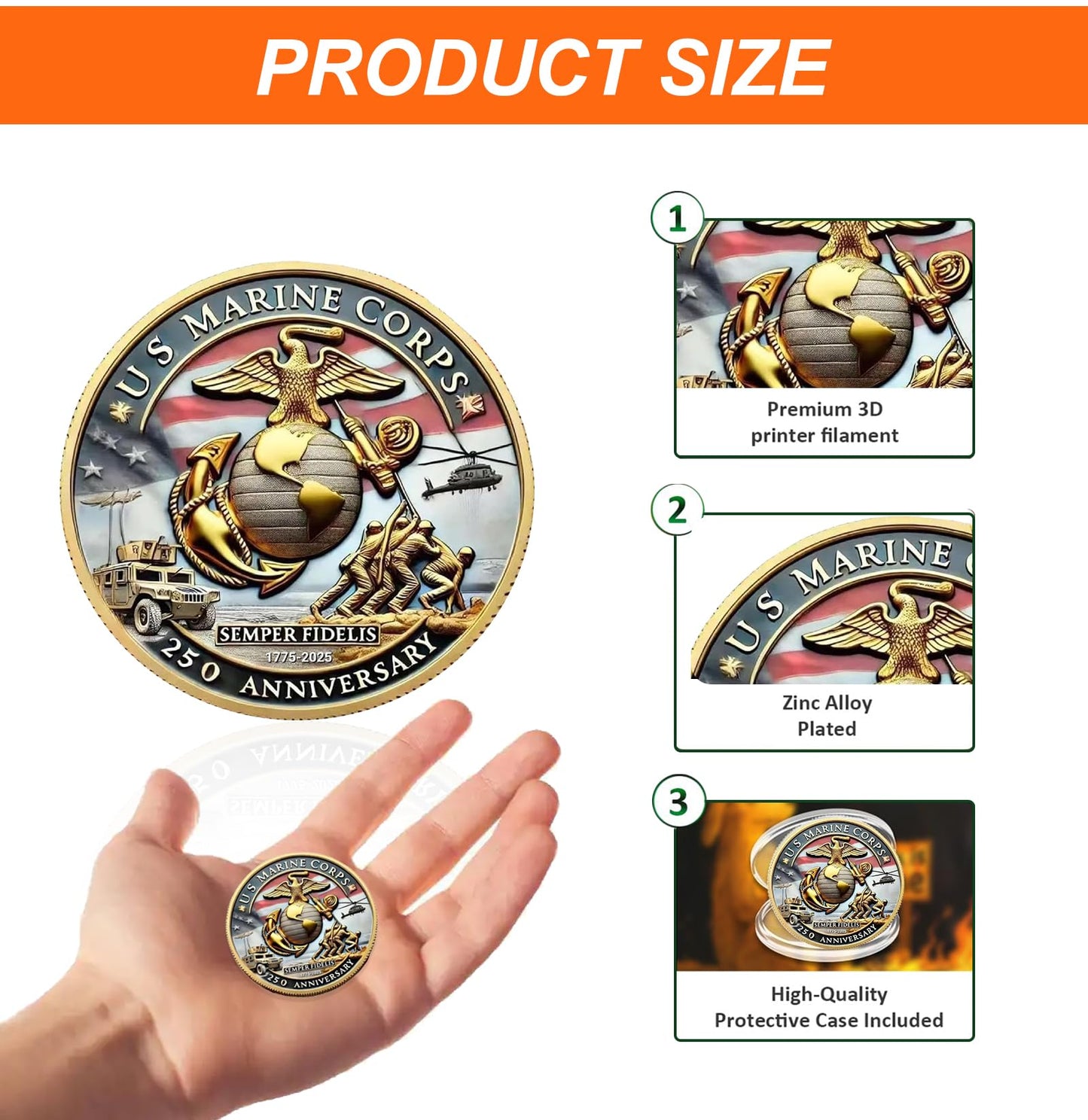 Vozekrod Double-Sided USMC 250th Anniversary Challenge Coin – 1.57-Inch Marine Corps Commemorative