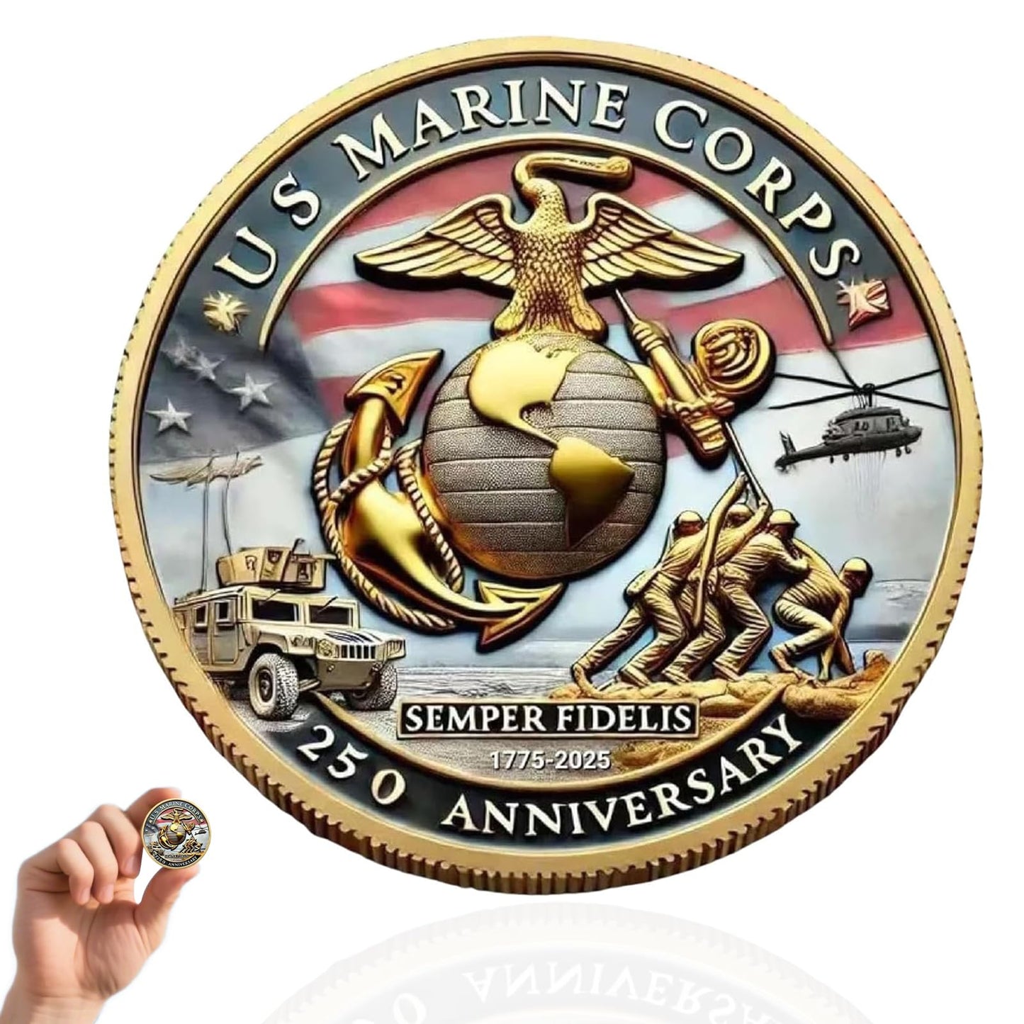 Vozekrod Double-Sided USMC 250th Anniversary Challenge Coin – 1.57-Inch Marine Corps Commemorative