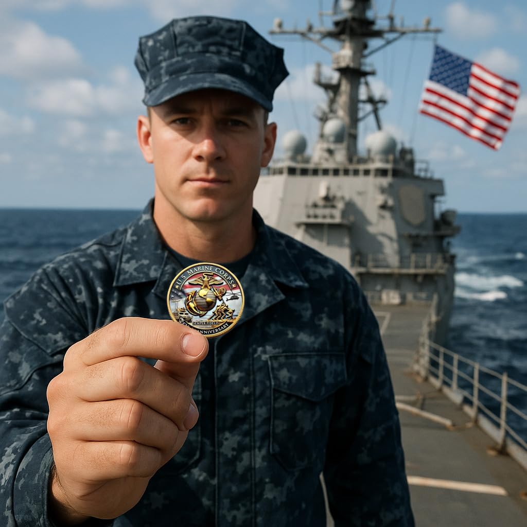 Vozekrod Double-Sided USMC 250th Anniversary Challenge Coin – 1.57-Inch Marine Corps Commemorative