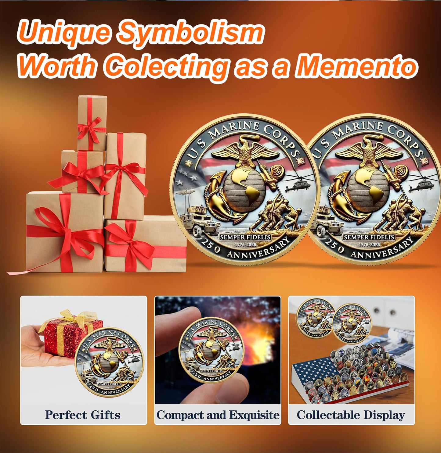 Vozekrod Double-Sided USMC 250th Anniversary Challenge Coin – 1.57-Inch Marine Corps Commemorative