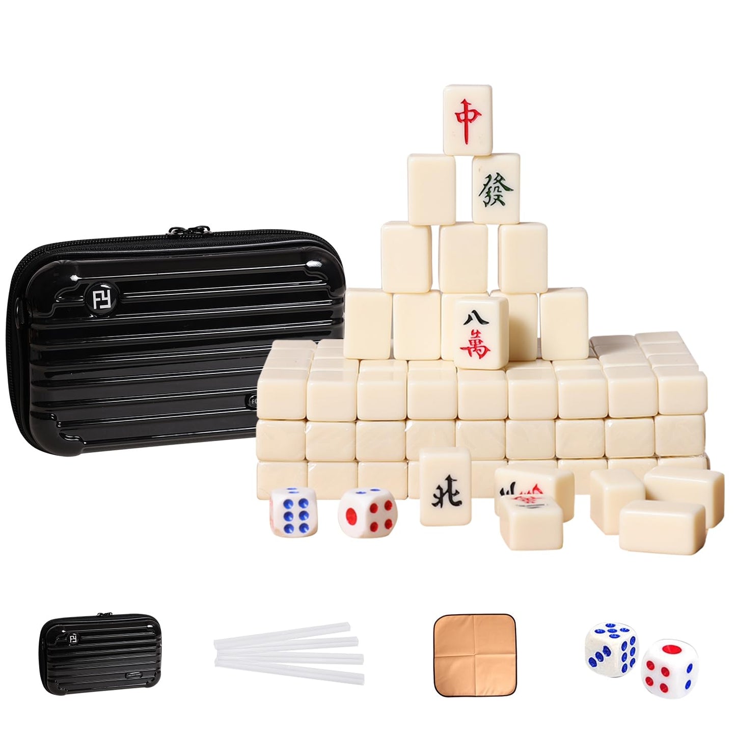 VPH Mini Chinese Mahjong Ivory 144 Pcs Travel Box with Ruler Tablecloth
