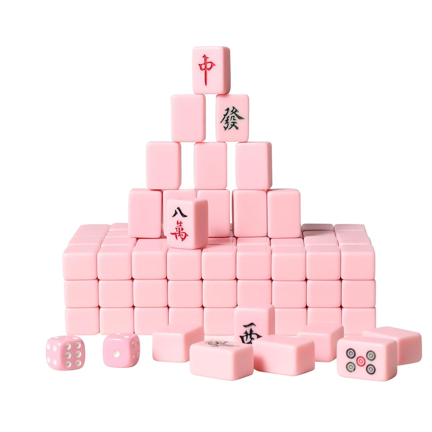 VPH Mini Chinese Mahjong Travel Set — 144 Tiles, Case & Wool Mat, Water Pink