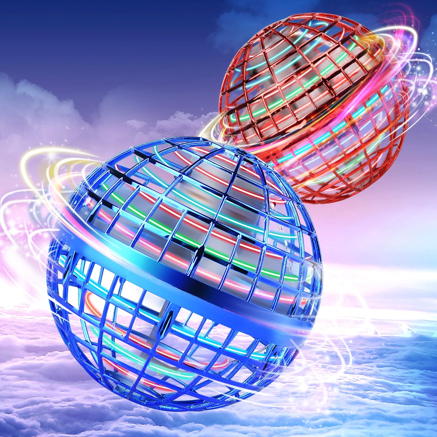 Vrainito Flying Orb Ball 2025 Upgrade – 2-Pack Hand-Controlled Hover Drone (Blue & Red)