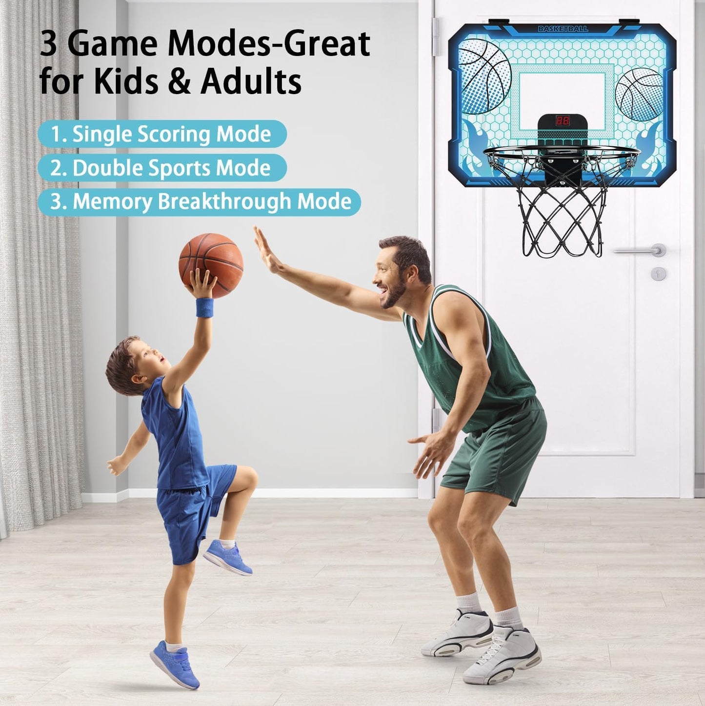 VROGTIK Indoor Basketball Hoop for Kids — LED Over-Door Mini Hoop with Scoreboard