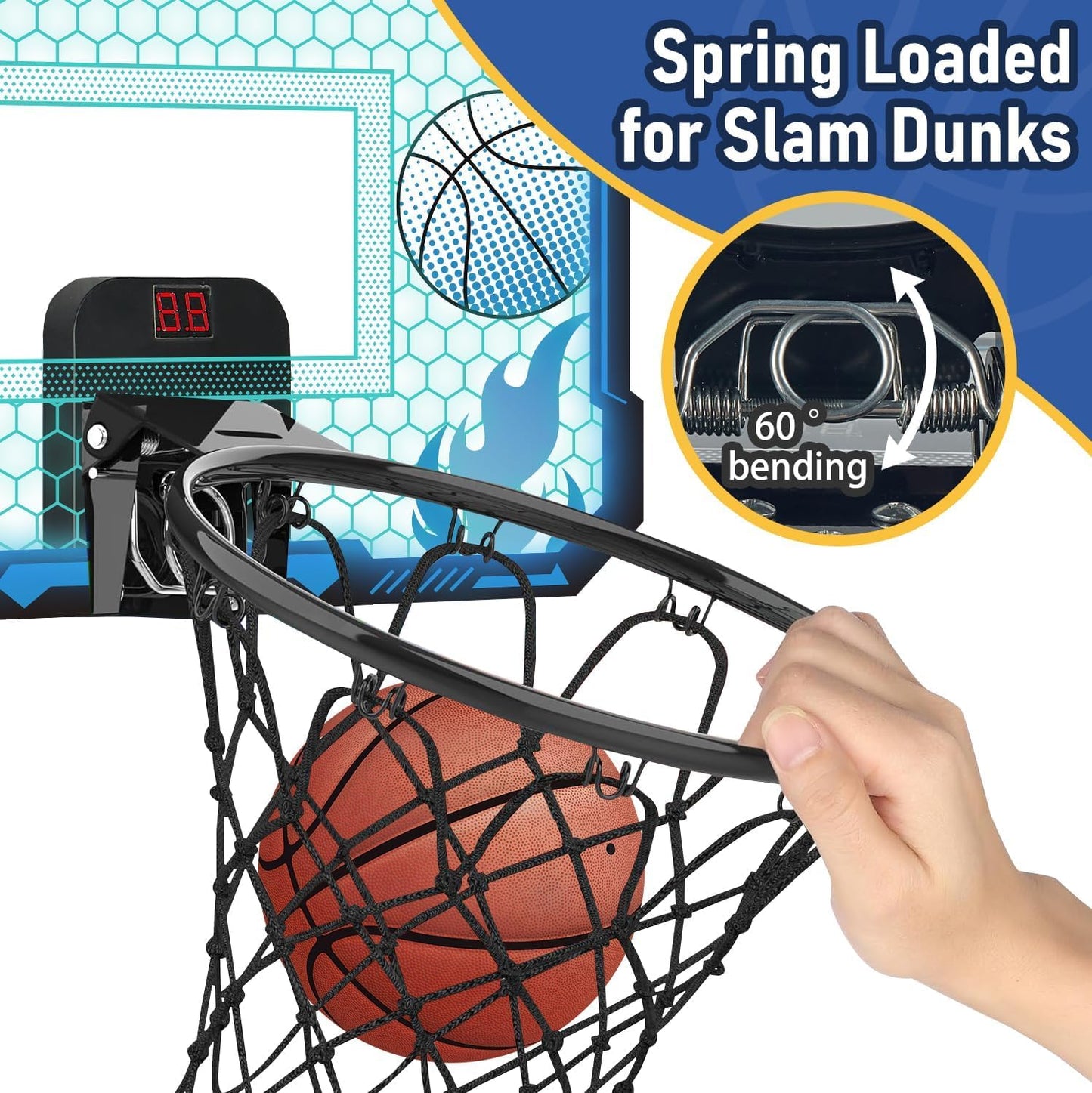 VROGTIK Indoor Basketball Hoop for Kids — LED Over-Door Mini Hoop with Scoreboard