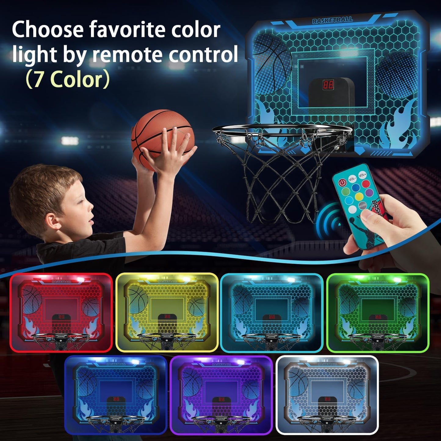VROGTIK Indoor Basketball Hoop for Kids — LED Over-Door Mini Hoop with Scoreboard