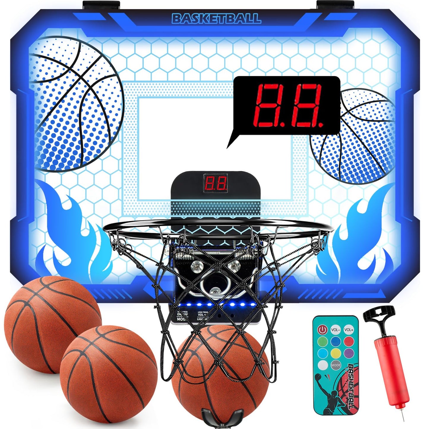 VROGTIK Indoor Basketball Hoop for Kids — LED Over-Door Mini Hoop with Scoreboard