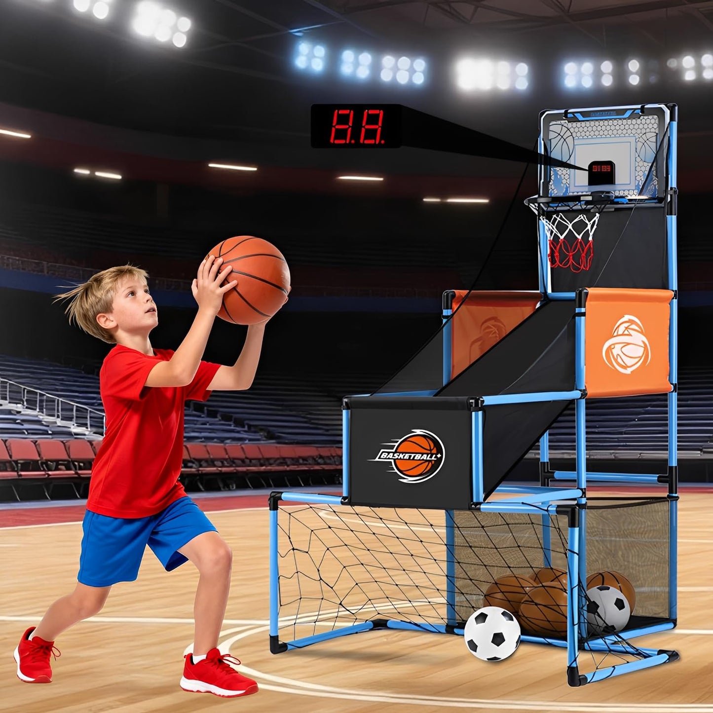 VROGTIK 2-in-1 Basketball Arcade Game & Soccer Goal for Kids | Adjustable Indoor/Outdoor Toy
