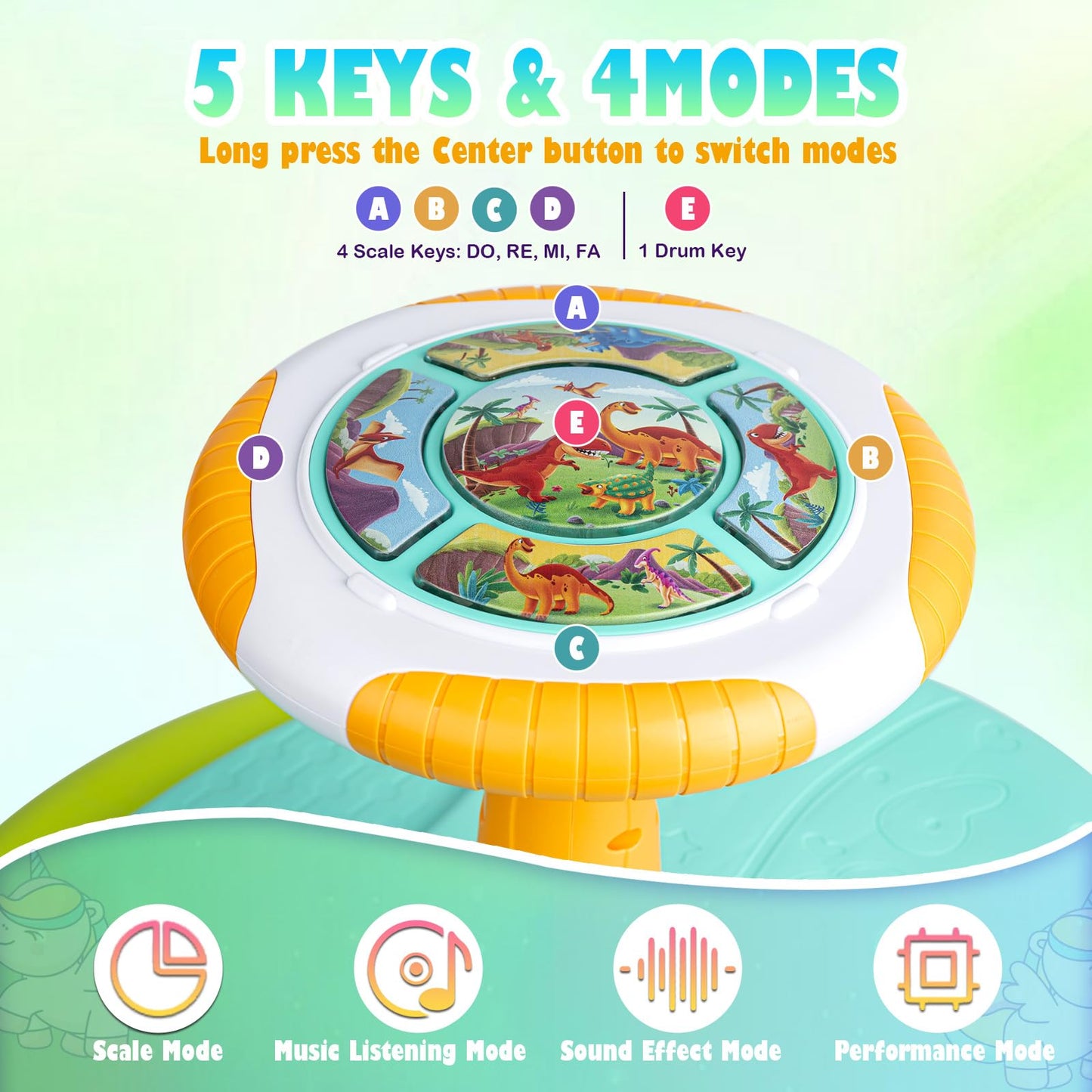 VROGTIK Dinosaur Sit and Spin Toy for Toddlers 1-3 | 360° Spin, LED Lights & Music