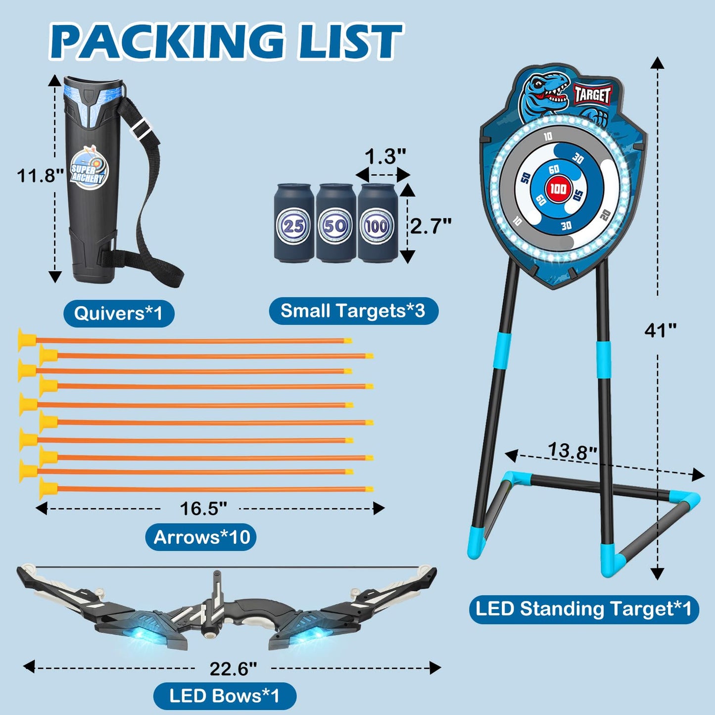 VROGTIK Kids LED Standing Archery Set – Safe Outdoor Target Practice for Ages 4-12