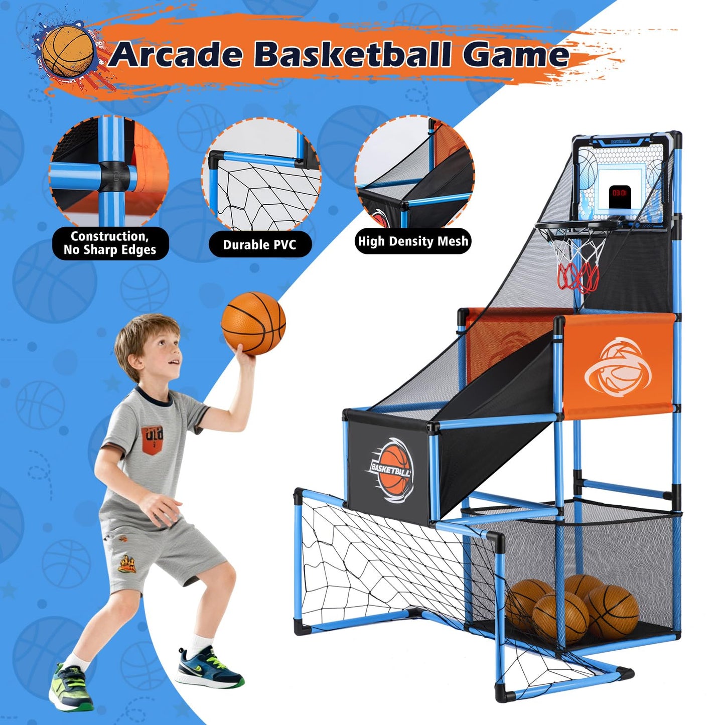 VROGTIK 2-in-1 Basketball Arcade Game & Soccer Goal for Kids | Adjustable Indoor/Outdoor Toy
