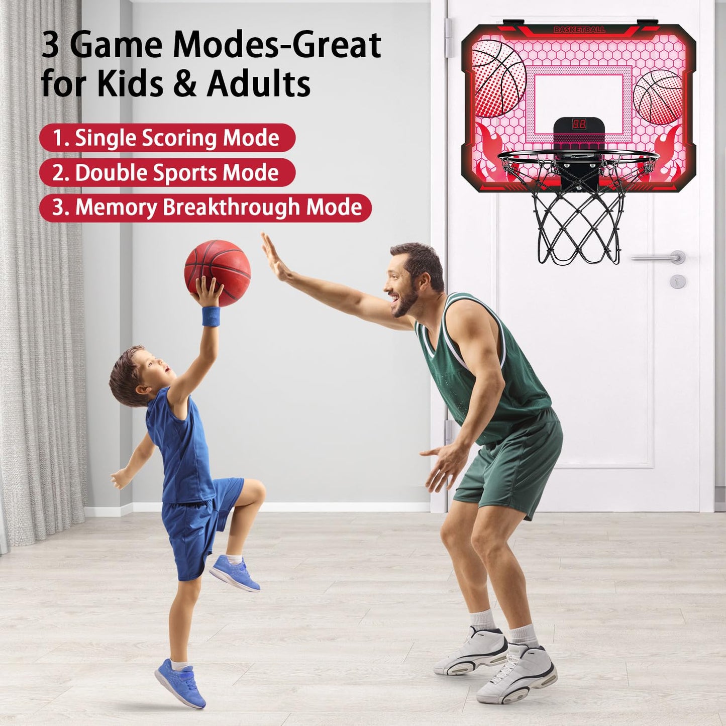 VROGTIK Indoor Basketball Hoop for Kids – LED Lights & Scoreboard