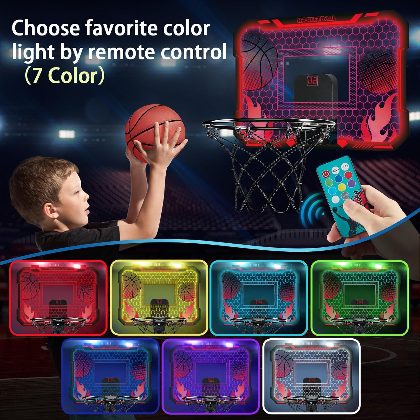VROGTIK Indoor Basketball Hoop for Kids – LED Lights & Scoreboard