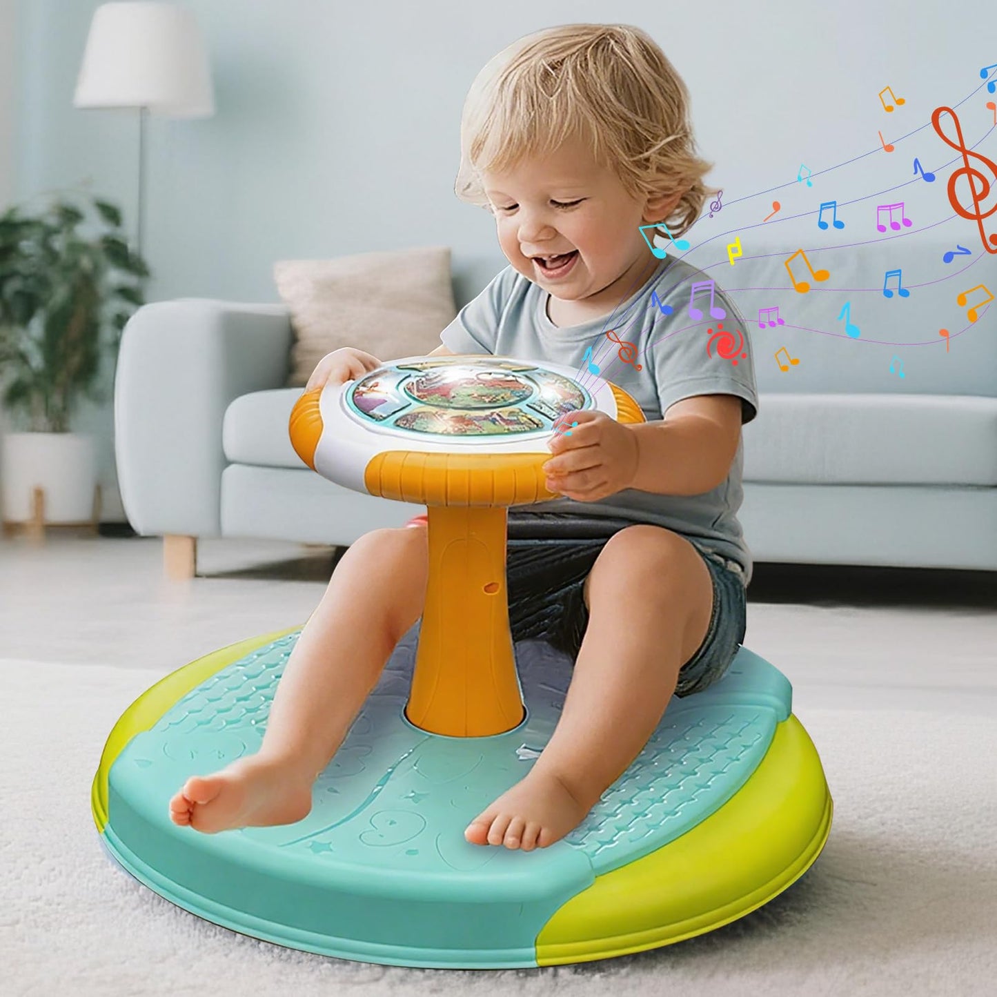 VROGTIK Dinosaur Sit and Spin Toy for Toddlers 1-3 | 360° Spin, LED Lights & Music