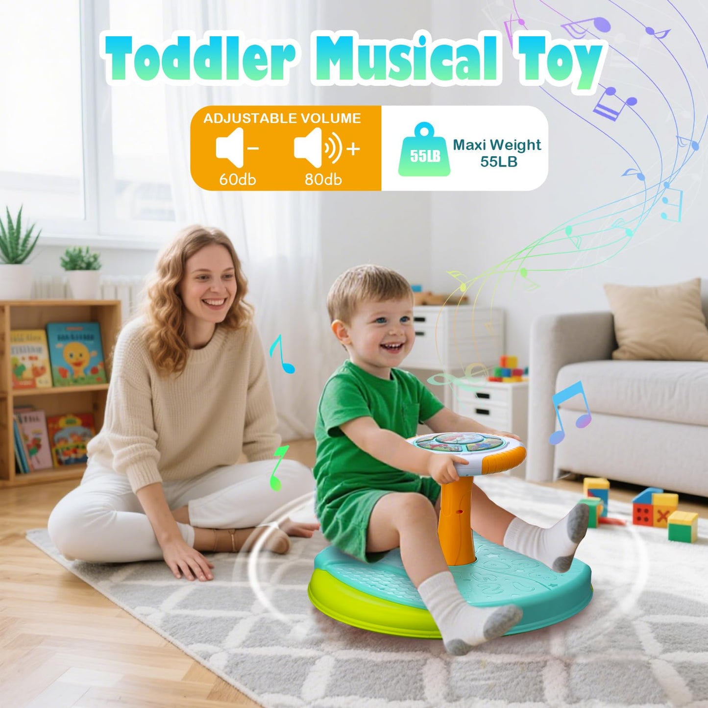 VROGTIK Dinosaur Sit and Spin Toy for Toddlers 1-3 | 360° Spin, LED Lights & Music