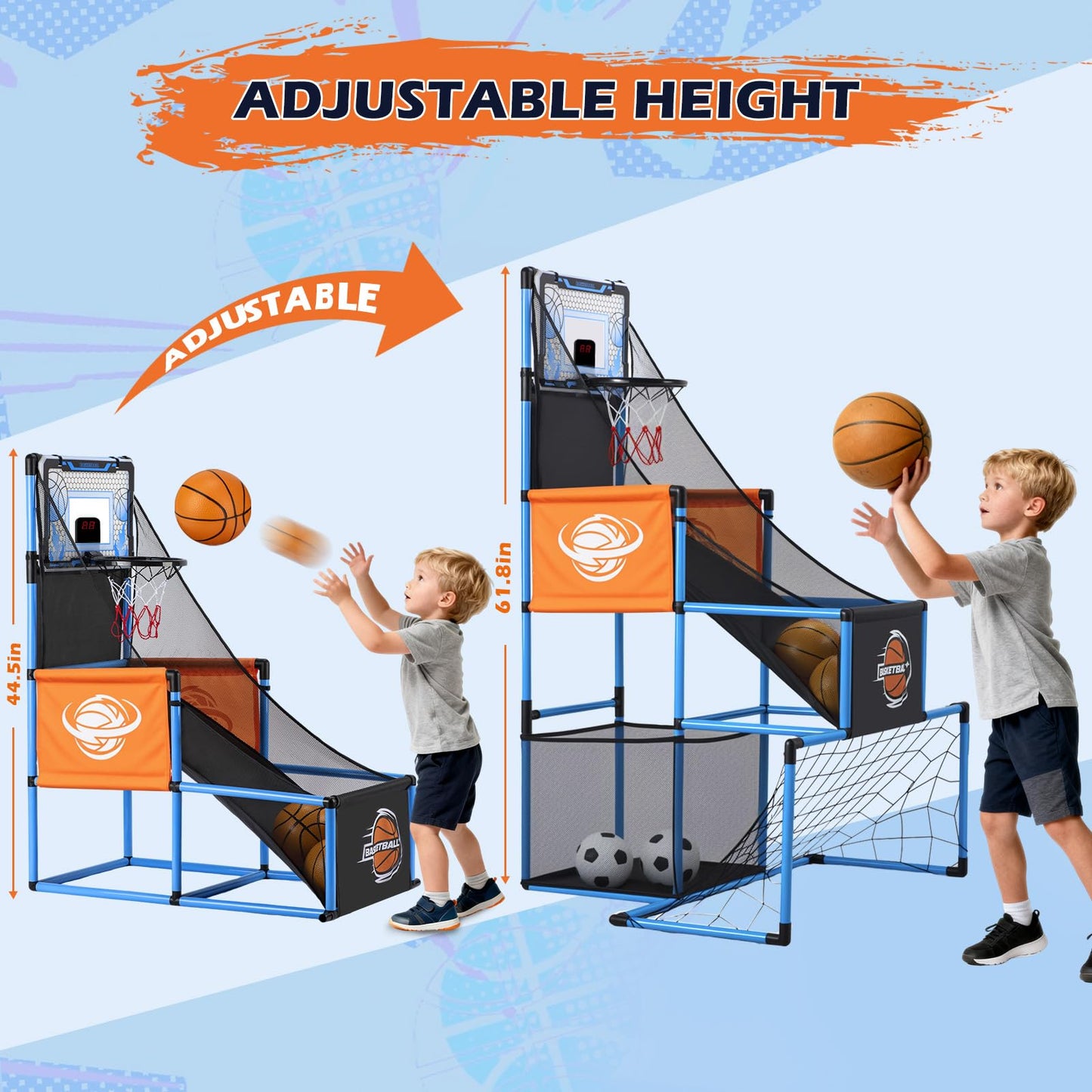 VROGTIK 2-in-1 Basketball Arcade Game & Soccer Goal for Kids | Adjustable Indoor/Outdoor Toy
