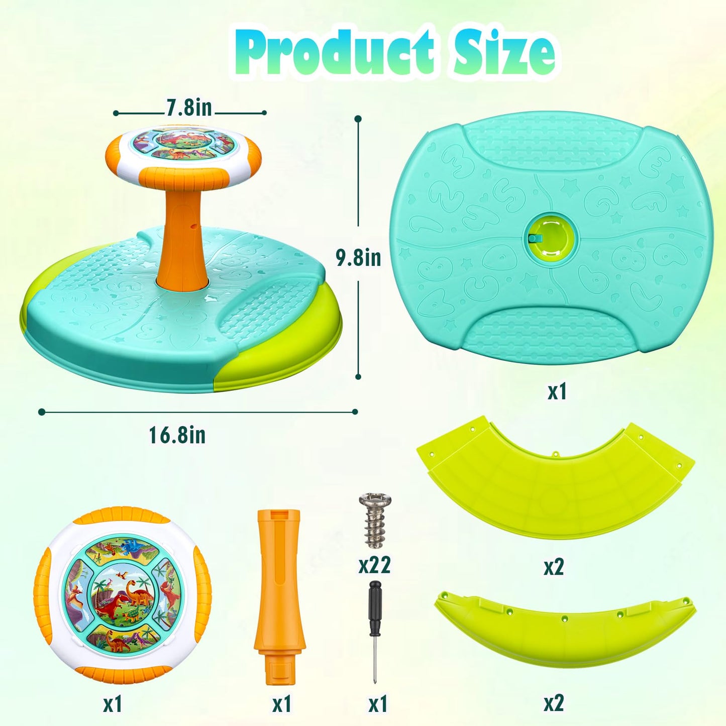 VROGTIK Dinosaur Sit and Spin Toy for Toddlers 1-3 | 360° Spin, LED Lights & Music