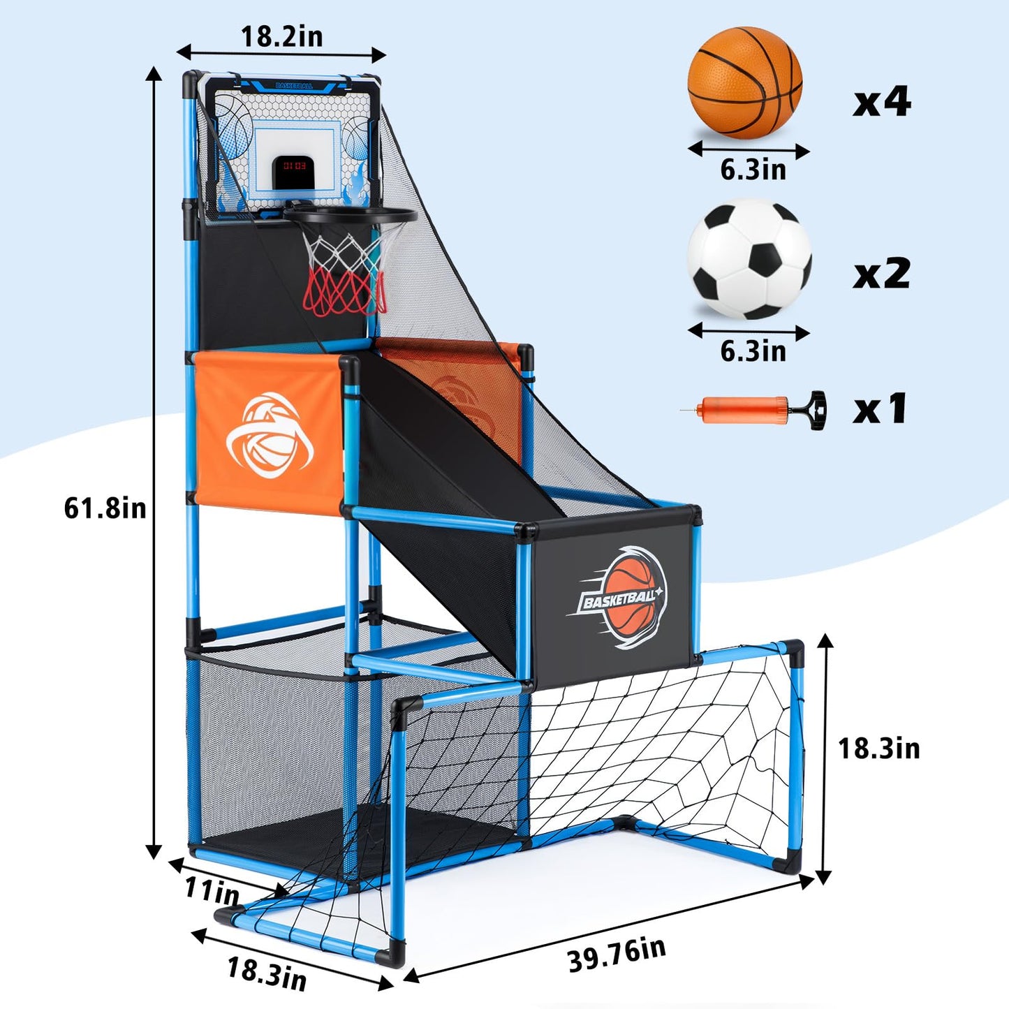 VROGTIK 2-in-1 Basketball Arcade Game & Soccer Goal for Kids | Adjustable Indoor/Outdoor Toy
