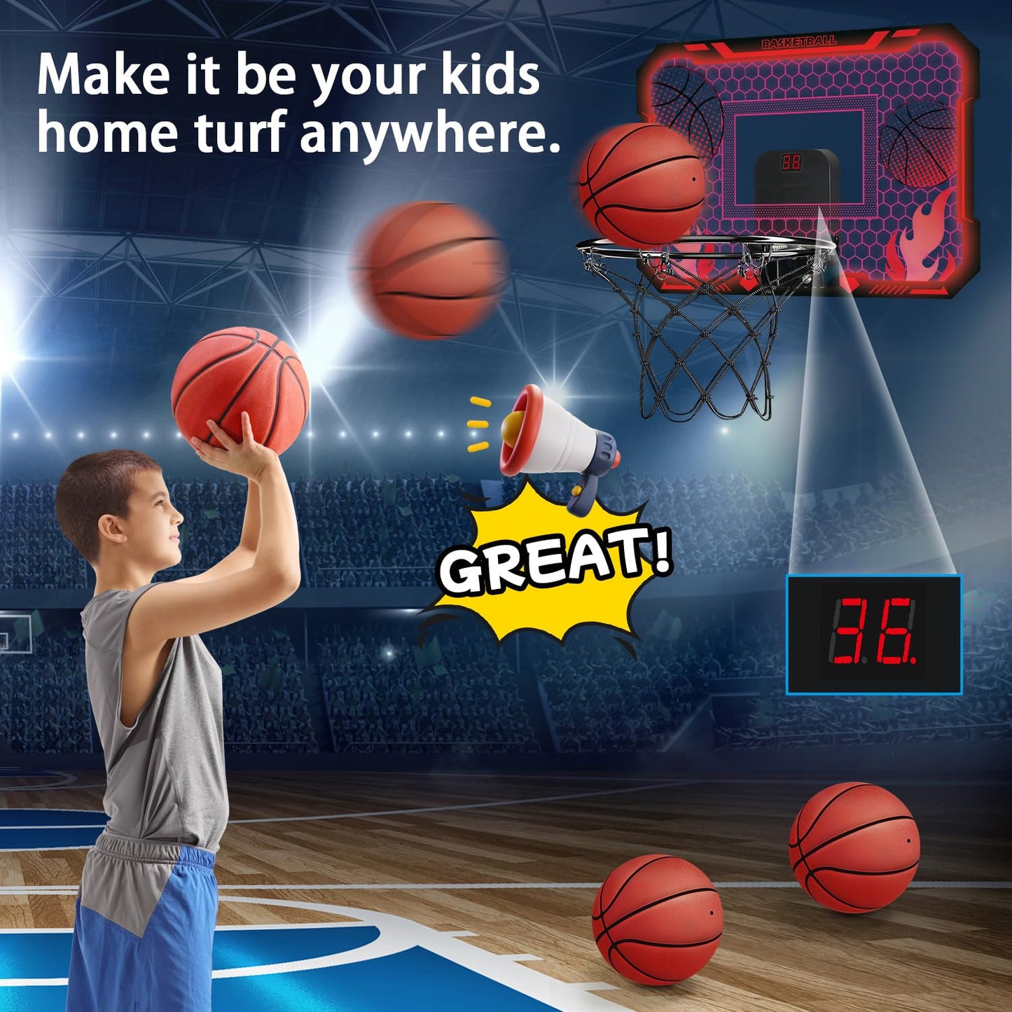 VROGTIK Indoor Basketball Hoop for Kids – LED Lights & Scoreboard
