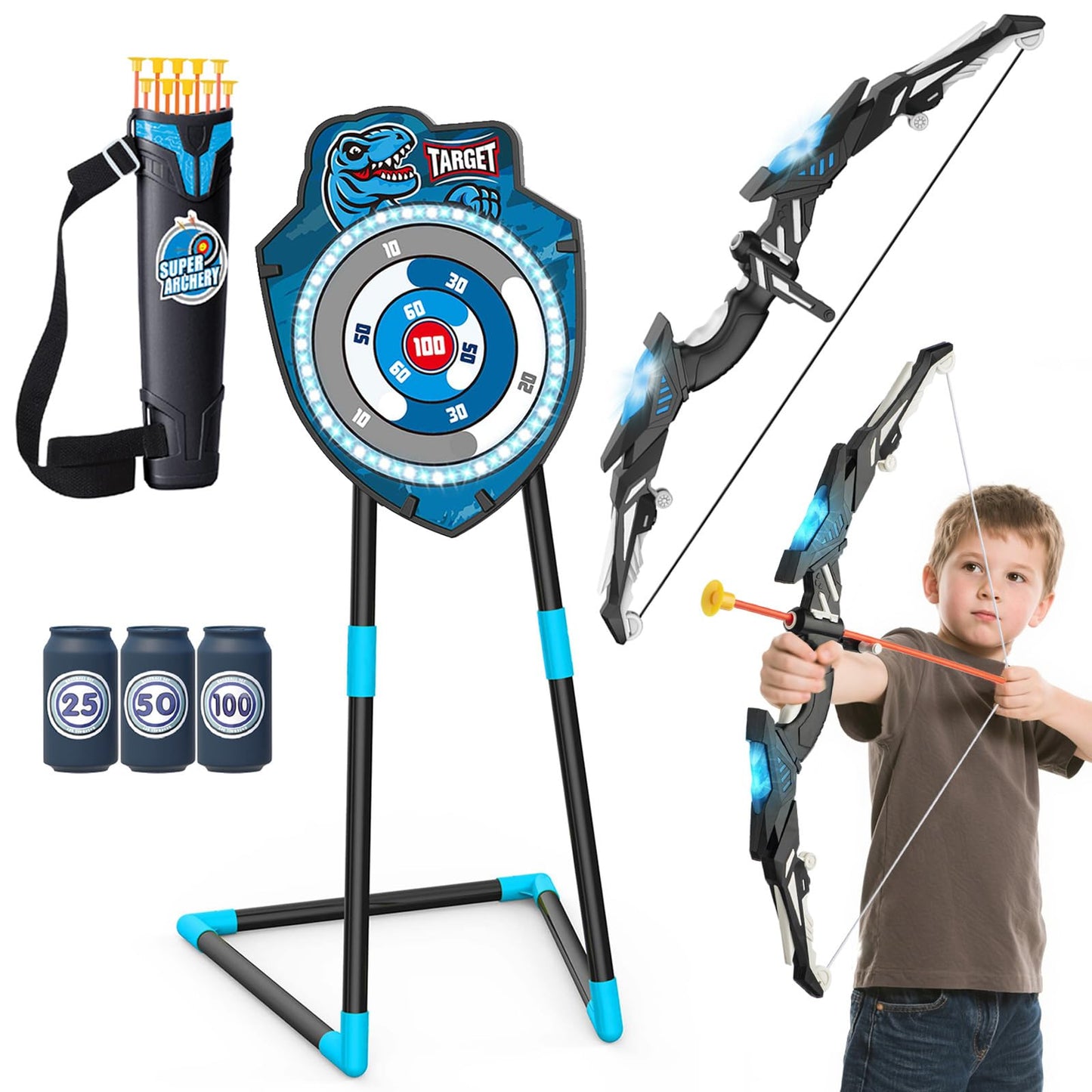 VROGTIK Kids LED Standing Archery Set – Safe Outdoor Target Practice for Ages 4-12