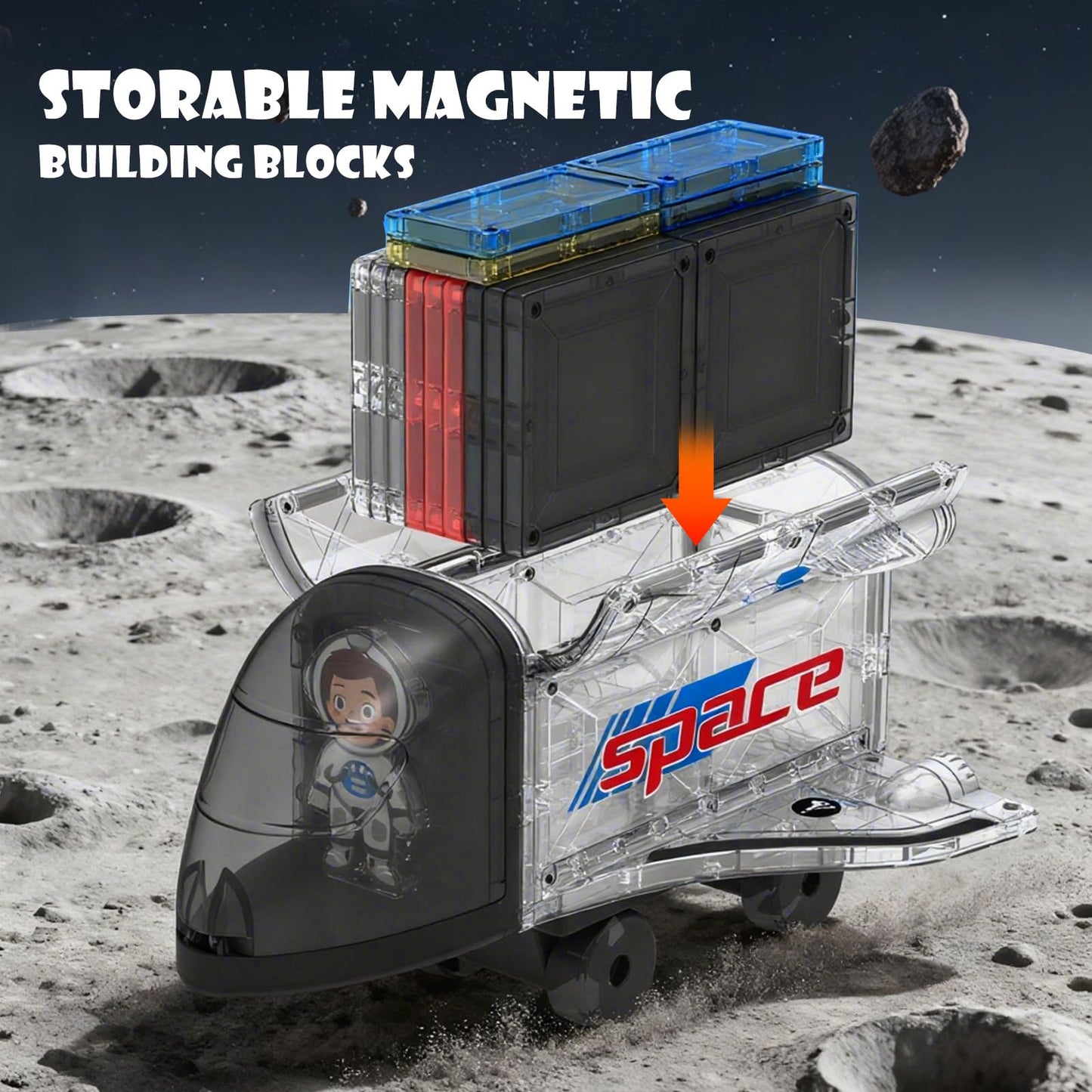VROGTIK Space Theme Magnetic Tiles – 30-Piece Rocket Ship STEM Building Set