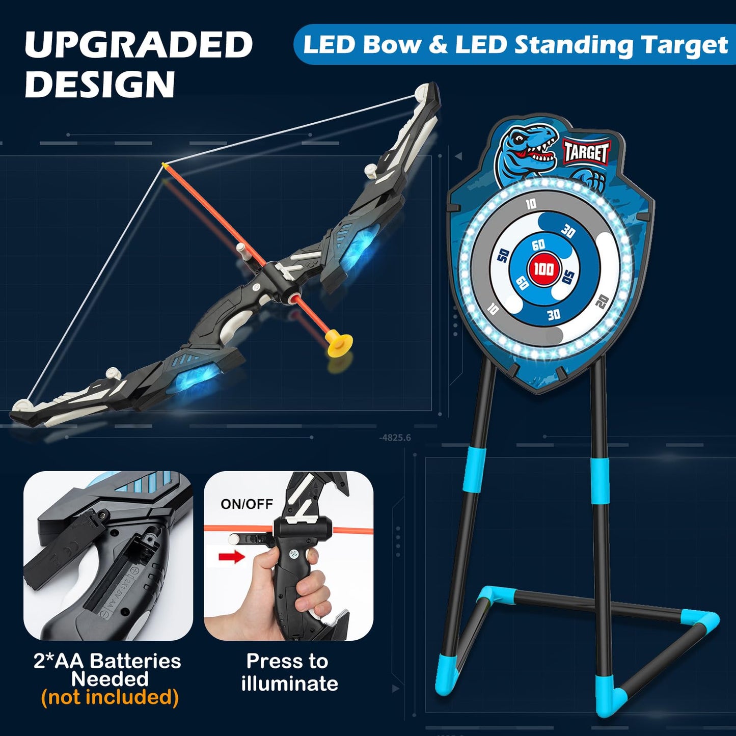 VROGTIK Kids LED Standing Archery Set – Safe Outdoor Target Practice for Ages 4-12