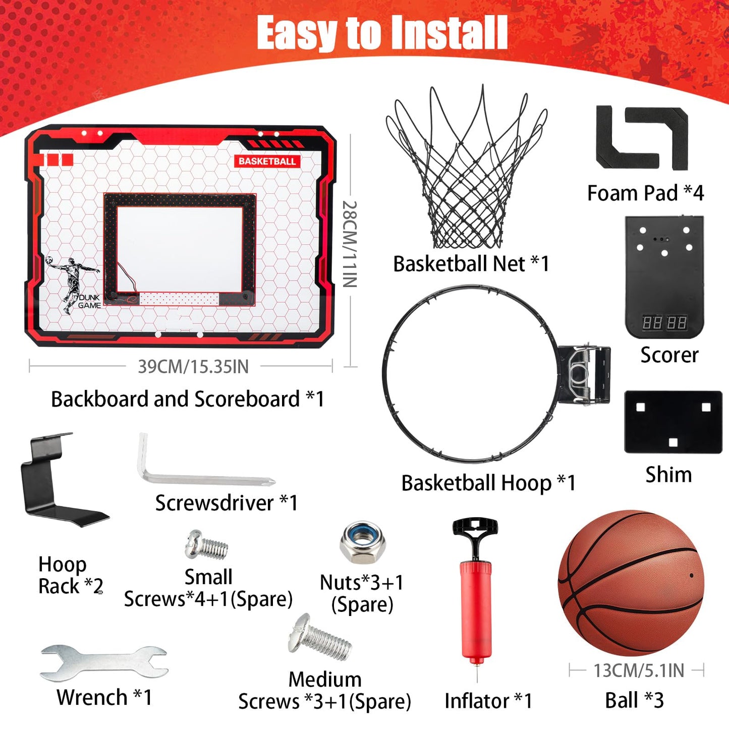 VROGTIK Indoor Basketball Hoop for Kids – Over-the-Door Mini Hoop with Scoreboard & Red LED Lights