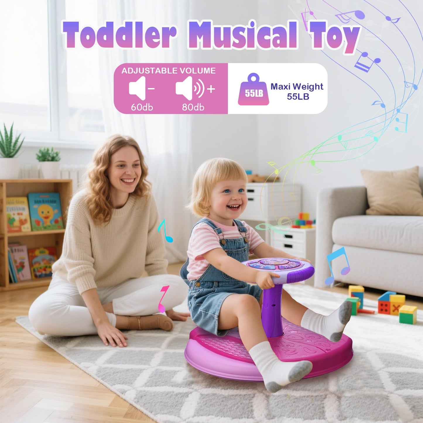VROGTIK Sit and Spin Toy for Toddlers 1-3 | 360° Spin, LED Lights & Music