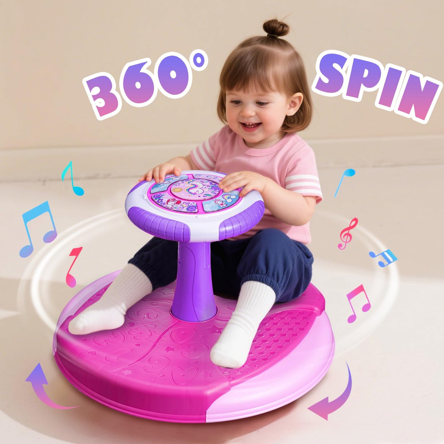 VROGTIK Sit and Spin Toy for Toddlers 1-3 | 360° Spin, LED Lights & Music