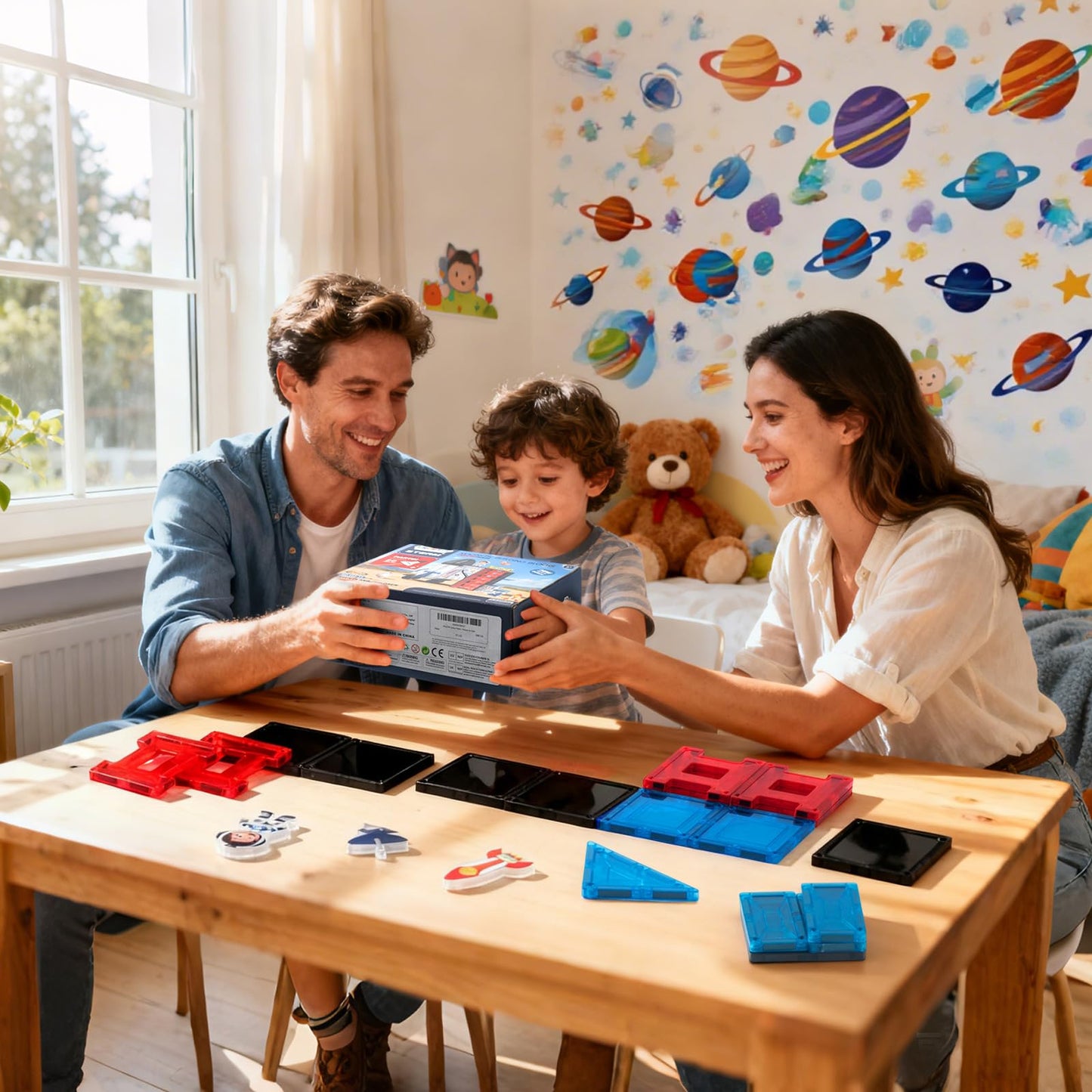 VROGTIK Space Theme Magnetic Tiles – 30-Piece Rocket Ship STEM Building Set