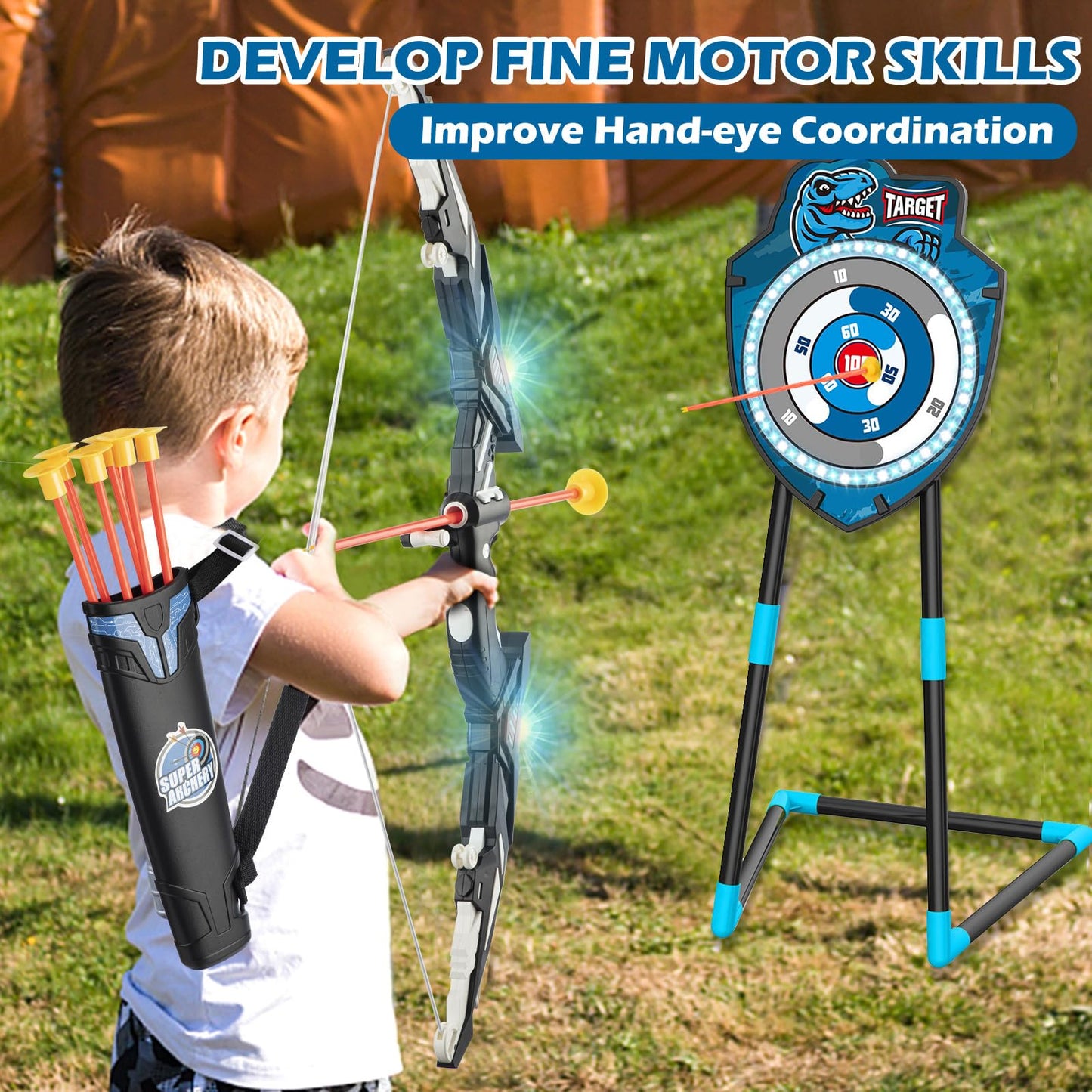 VROGTIK Kids LED Standing Archery Set – Safe Outdoor Target Practice for Ages 4-12
