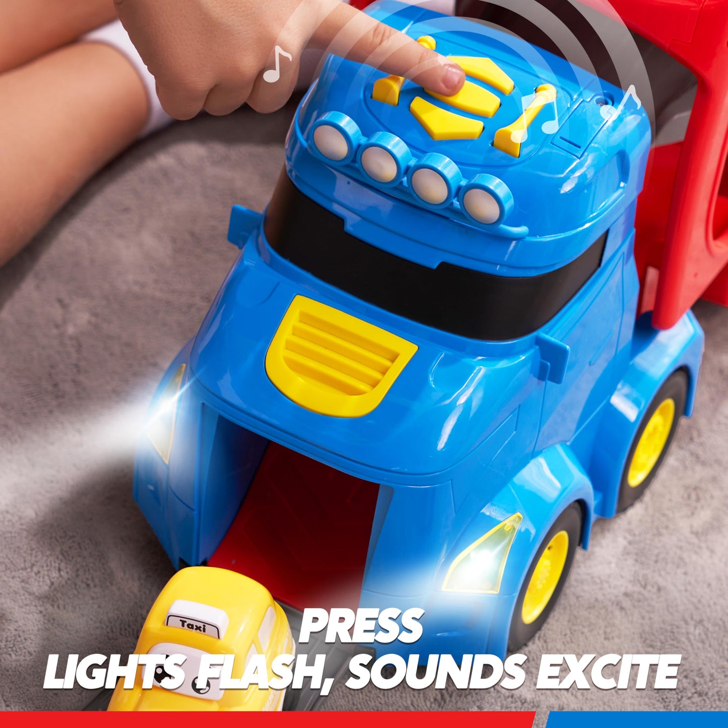Vroomix Extra Large Toy Trucks for Toddlers – 7-in-1 Carrier Truck with Siren & Lights (26in)