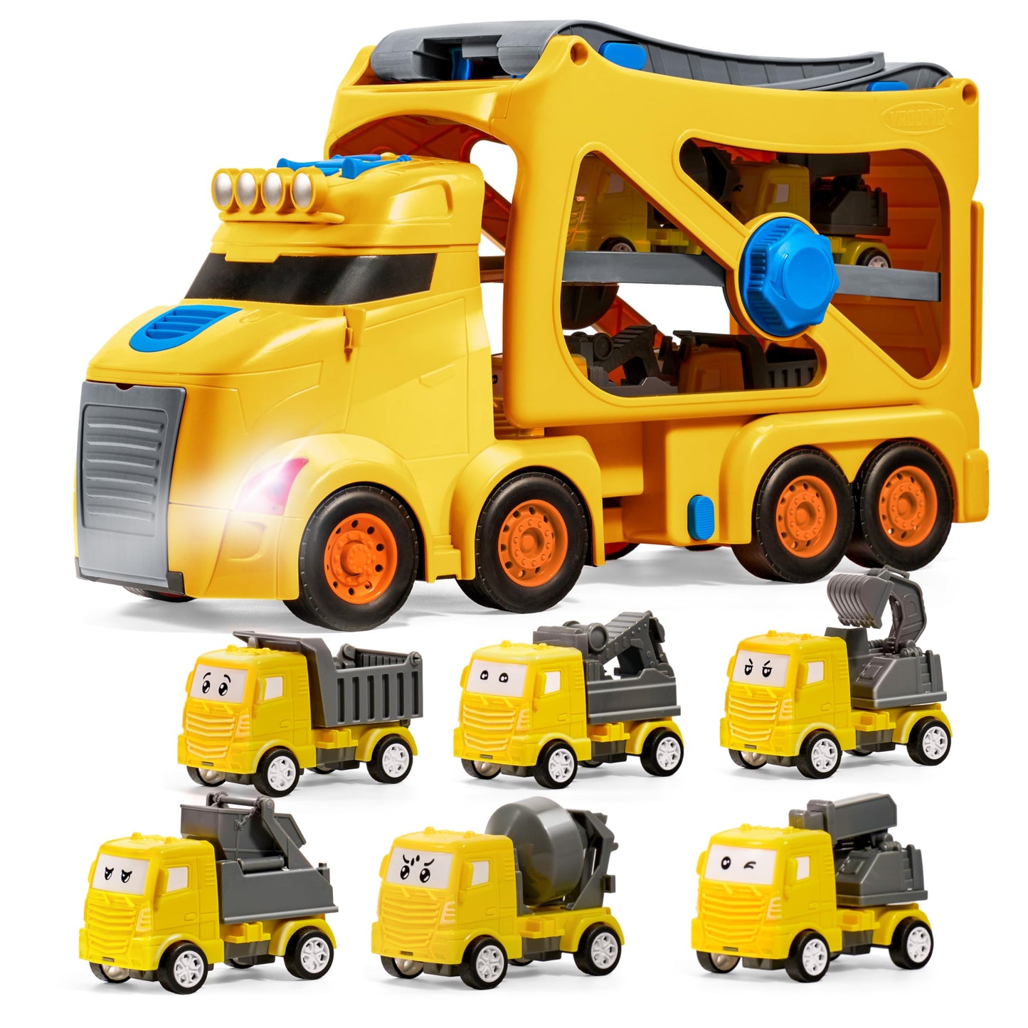 Vroomix Extra Large Toy Trucks for Toddlers – 7-in-1 Carrier Truck with Lights & 6 Cars