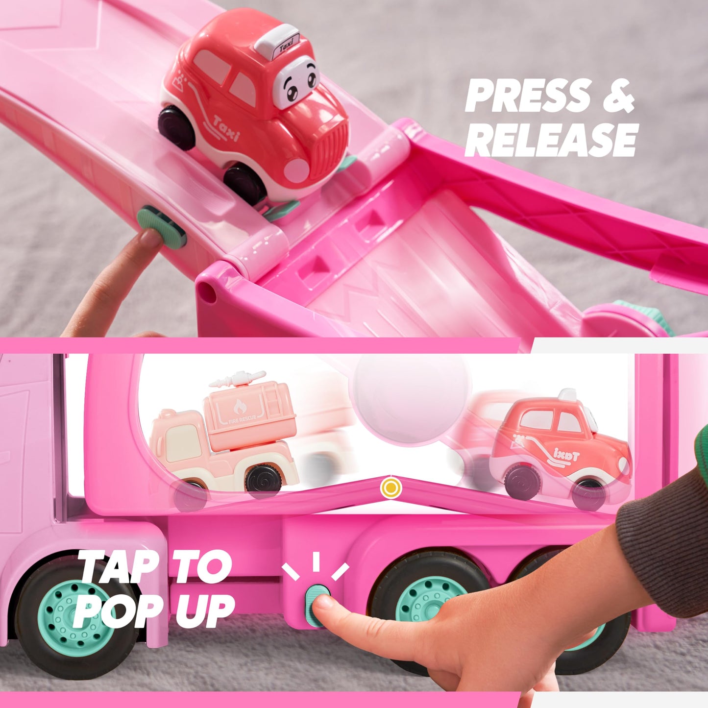 Vroomix Extra Large Toy Trucks for Toddlers – 7-in-1 Carrier Truck with Siren & Lights
