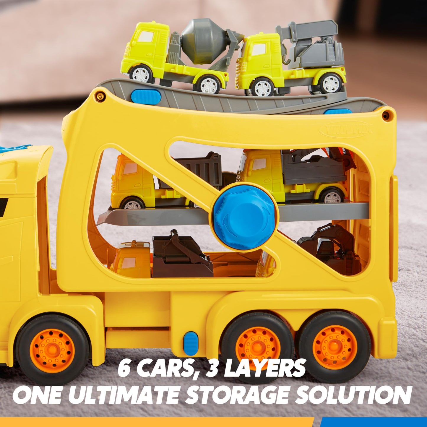 Vroomix Extra Large Toy Trucks for Toddlers – 7-in-1 Carrier Truck with Lights & 6 Cars