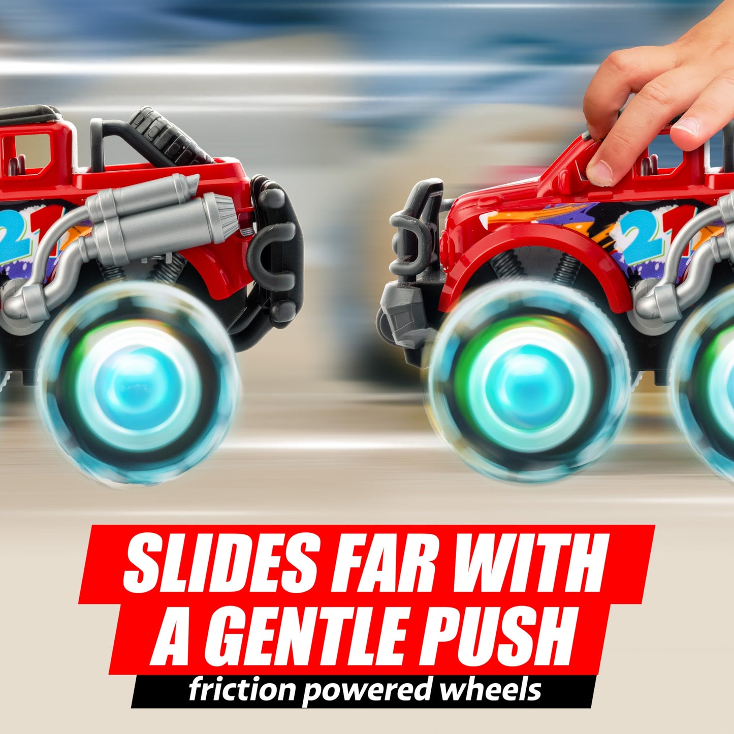 Vroomix GlowRover 3Pack Monster Trucks – LED Wheel Light-Up Toys for Toddlers